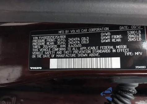 2014 Volvo Xc60 T6 Platinum from USA, damaged, VIN YV4902DZ5E2541808